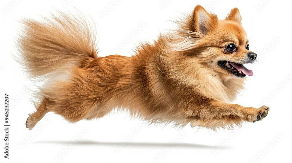 A Small Brown Dog Leaping in Mid-Air With Its Tongue Out