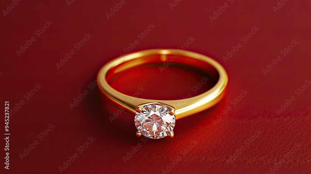 Diamond Engagement Ring on Red Background Diamond Engagement Ring on Red Background