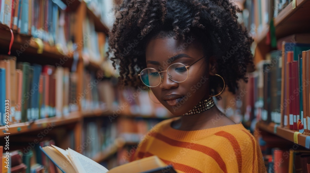 Young Woman Reading in Library Young Woman Reading in Library