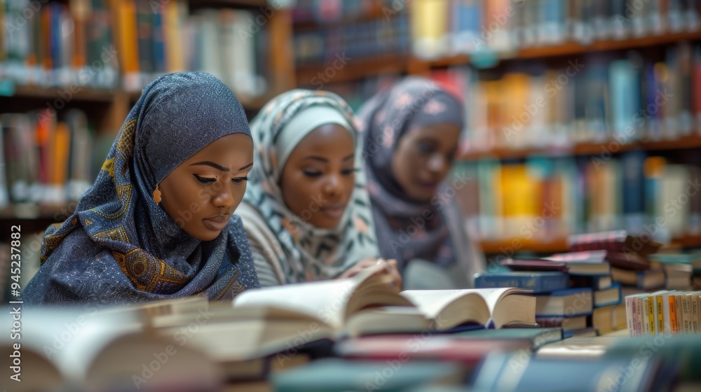 Women studying in a library Women studying in a library