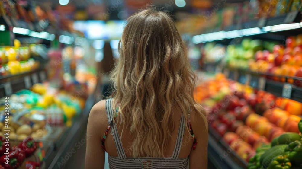 Young Woman Shopping for Fresh Produce in Grocery Store Young Woman Shopping for Fresh Produce in Grocery Store
