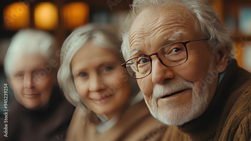 A group of seniors who sit around a table in the living room or library