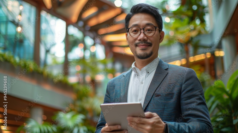 Businessman in Modern Office Atrium Businessman in Modern Office Atrium
