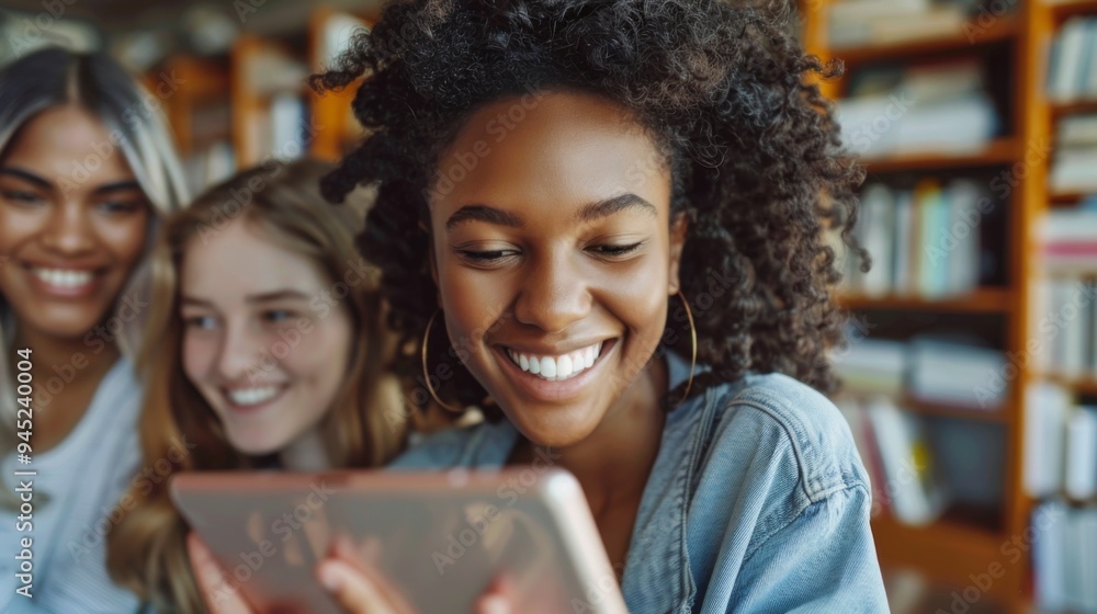 Obraz premium Group of Young Women Enjoying Tablet