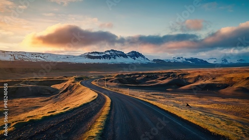 Scenic sunset drive through winding mountains and desert landscapes