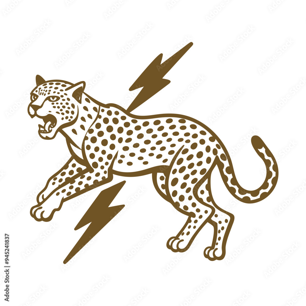 Fototapeta premium Angry Leopard Lino-cut Vector Illustration