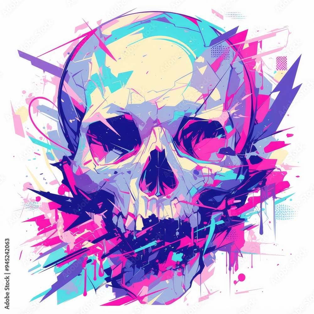 Abstract Skull in Vibrant Colors with Geometric Patterns and Splatter Paint Abstract Skull in Vibrant Colors with Geometric Patterns and Splatter Paint