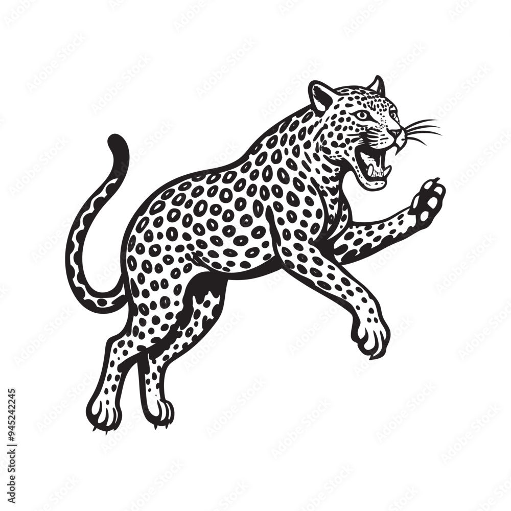 Angry Leopard Lino-cut Vector Illustration Angry Leopard Lino-cut Vector Illustration
