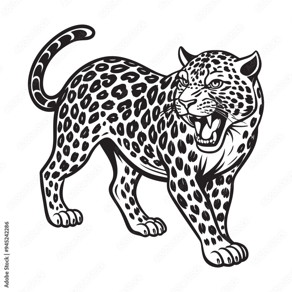 Angry Leopard Lino-cut Vector Illustration Angry Leopard Lino-cut Vector Illustration