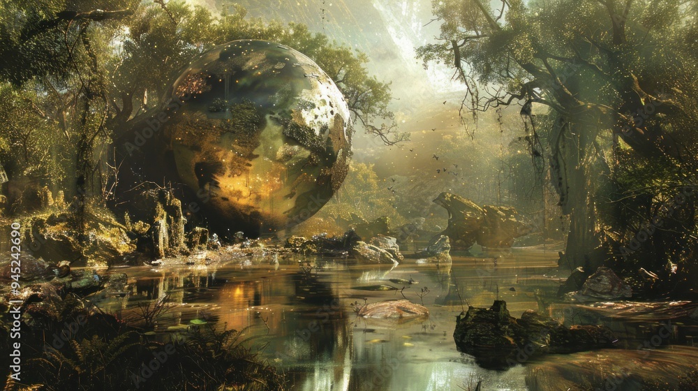 Fototapeta premium Mystical Forest with Glowing Sphere.