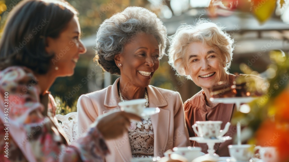 Senior Women Enjoying Tea Party Senior Women Enjoying Tea Party