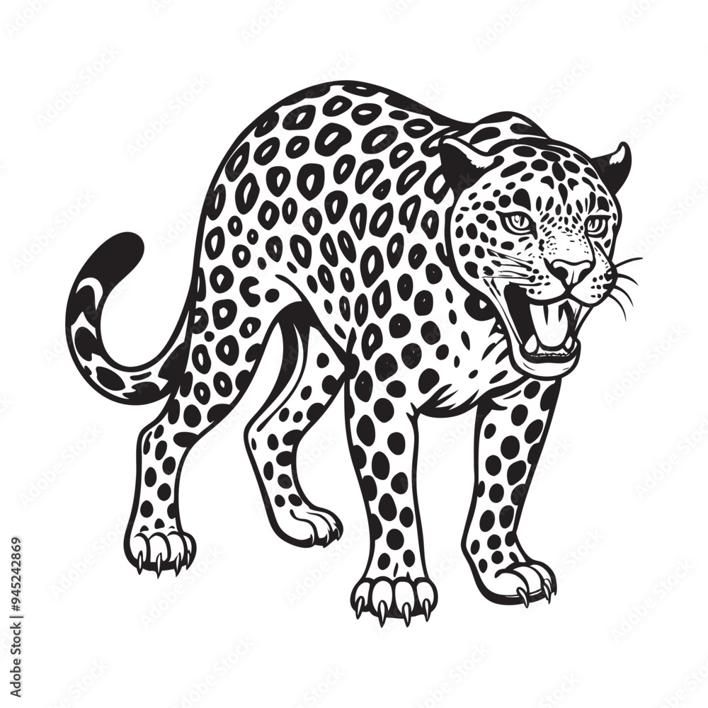 Angry Leopard Lino-cut Vector Illustration Angry Leopard Lino-cut Vector Illustration