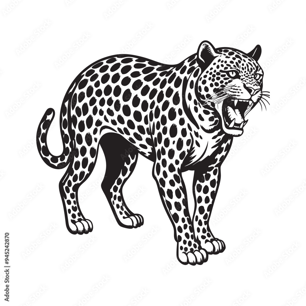 Fototapeta premium Angry Leopard Lino-cut Vector Illustration