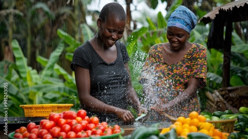 Wallpaper Mural Women Washing Fresh Vegetables in Outdoor Market Torontodigital.ca