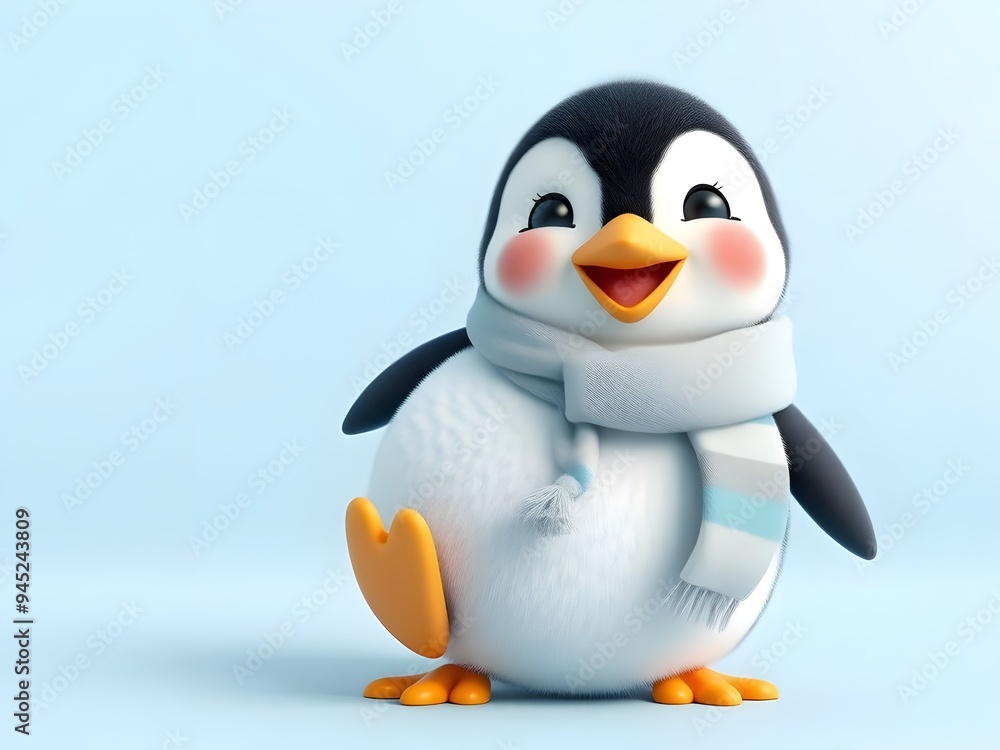 Fototapeta premium Cute Cartoon Penguin Wearing Scarf