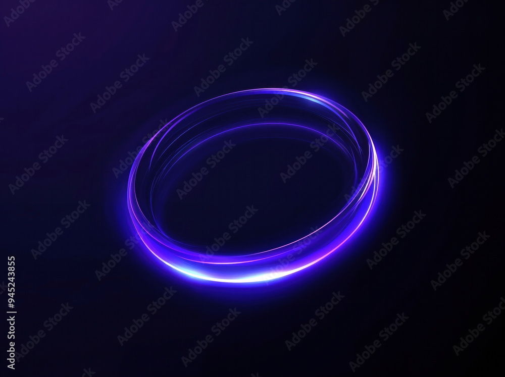 Neon purple circular light trail on a dark background. Abstract digital art with futuristic glowing ring Neon purple circular light trail on a dark background. Abstract digital art with futuristic glowing ring