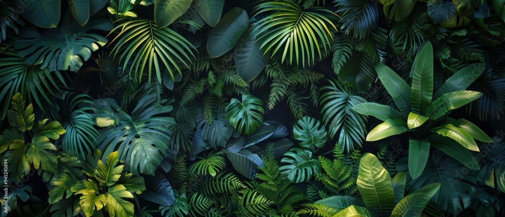 Lush Canopy of Dense Foliage in Vibrant Tropical Rainforest - Nature's Green Paradise Lush Canopy of Dense Foliage in Vibrant Tropical Rainforest - Nature's Green Paradise