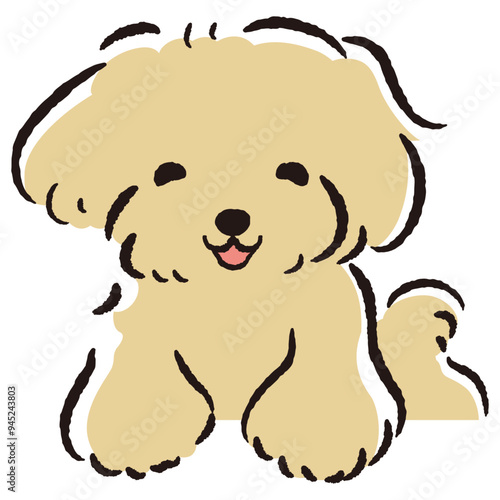 ひょこっと覗いている犬の手描きイラスト