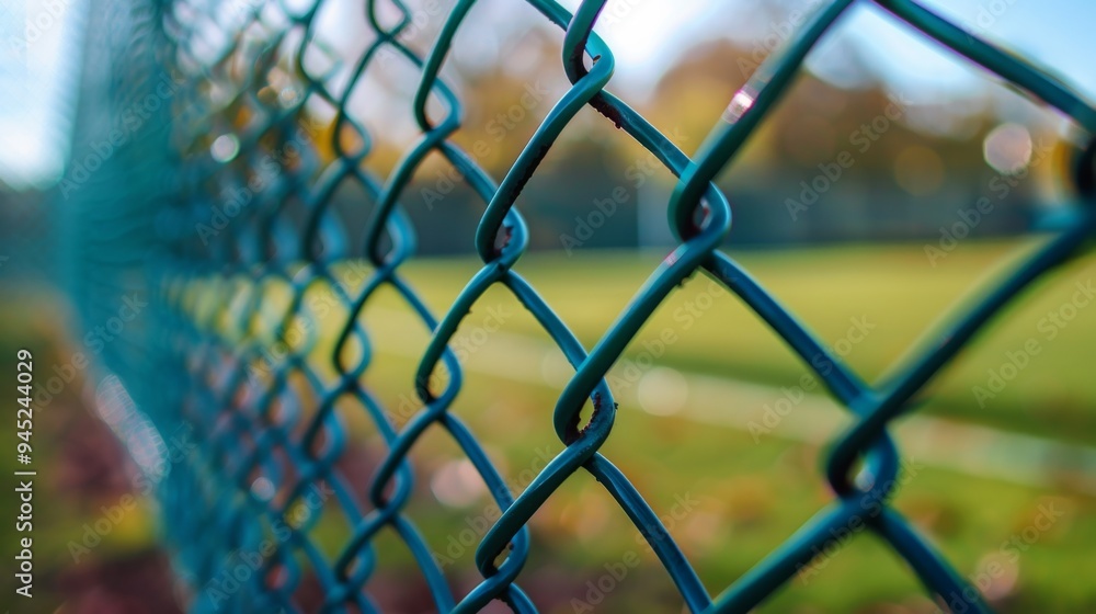 Fototapeta premium Chain-Link Fence Close-Up with Blurred Background