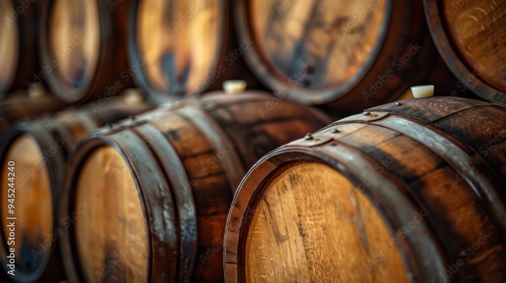 Wooden Barrels in Wine Cellar Wooden Barrels in Wine Cellar