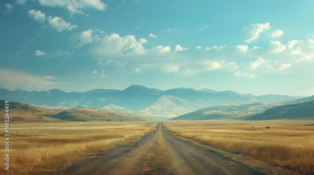 Expansive country road through scenic valley Expansive country road through scenic valley