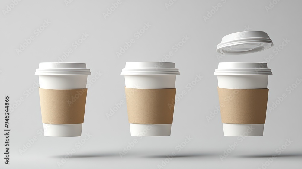 coffee cup with lids appearing to be suspended midair coffee cup with lids appearing to be suspended midair