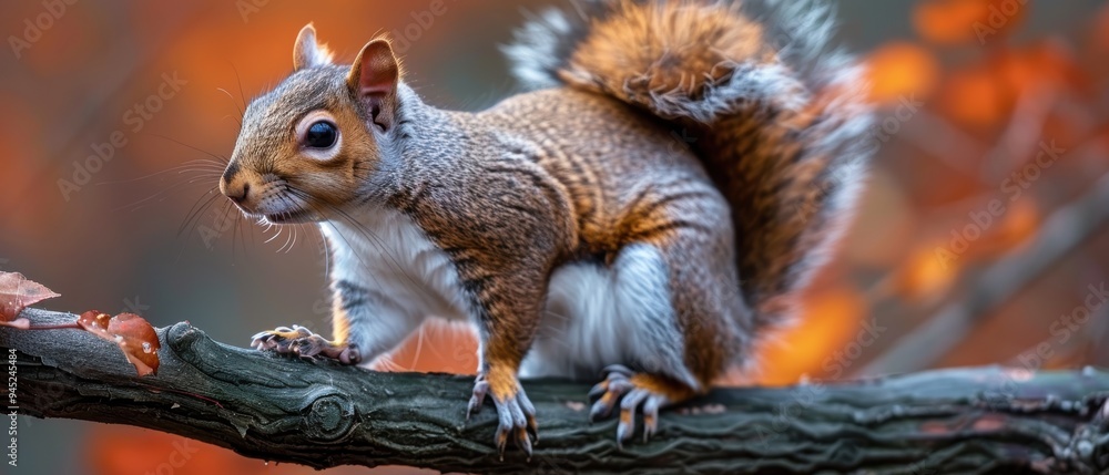 Curious Squirrel Observing from a Tree Branch in Close-up Details Curious Squirrel Observing from a Tree Branch in Close-up Details