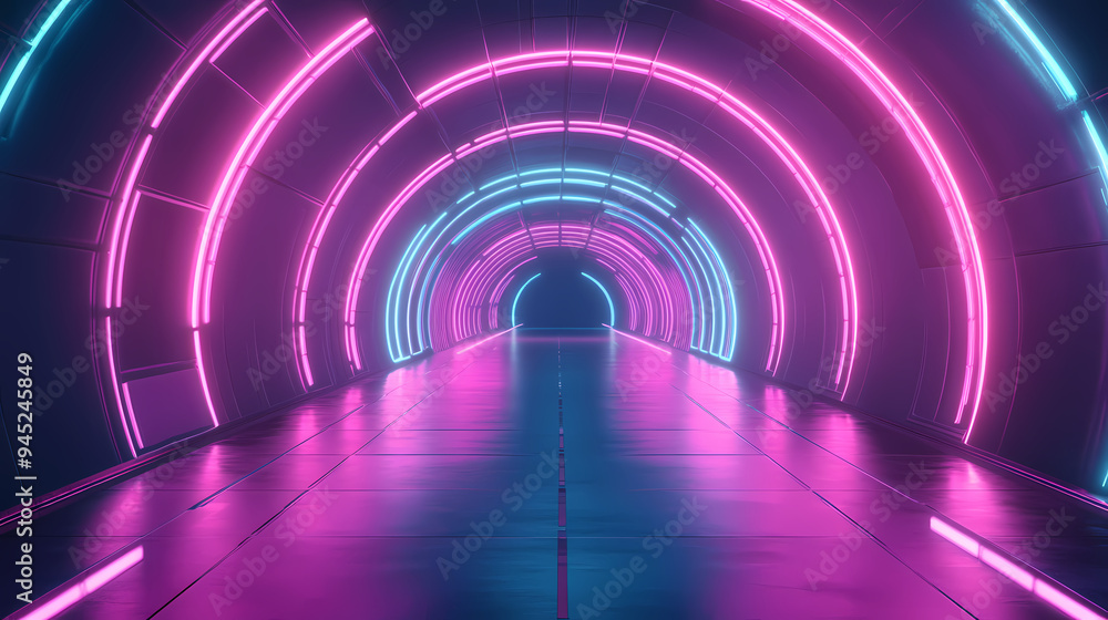 Corridor under purple neon lights Corridor under purple neon lights
