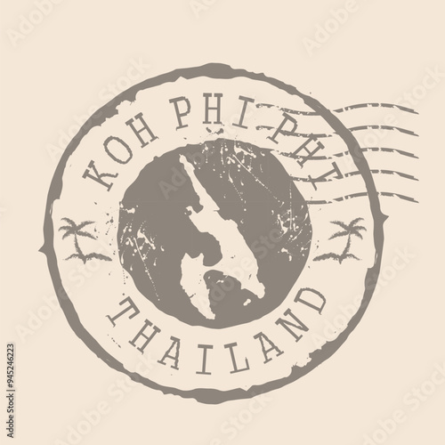 Stamp Postal of Koh Phi Phi. Map Silhouette rubber Seal. Design Retro Travel. Seal Map Phi Phi Island grunge for your design. Thailand. EPS10