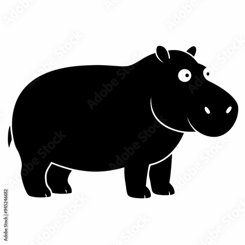 Silhouette of Hippopotamus Vector Illustration on White Background