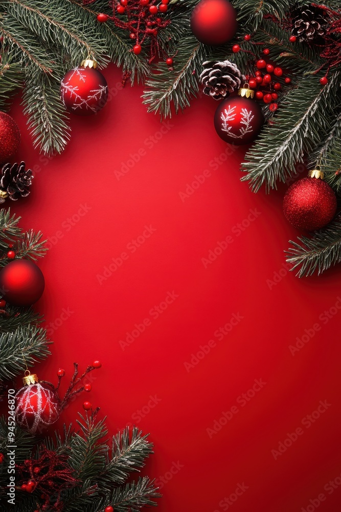 A red background with a Christmas tree and red ornaments A red background with a Christmas tree and red ornaments