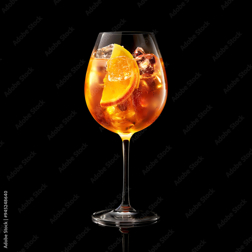 Fresh Spritz Cocktail On Black Background. Generative Ai. Fresh Spritz Cocktail On Black Background. Generative Ai.