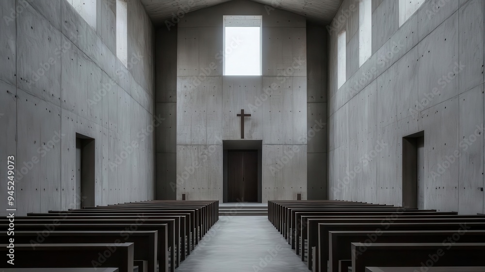 Obraz premium A Neo Brutalist chapel with minimalist design and imposing concrete walls, Neo Brutalism, chapel, minimalist