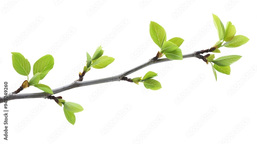 Fototapeta premium Green Branch with Fresh Leaves