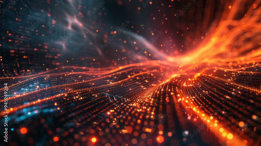 Abstract digital wave with glowing particles Abstract digital wave with glowing particles