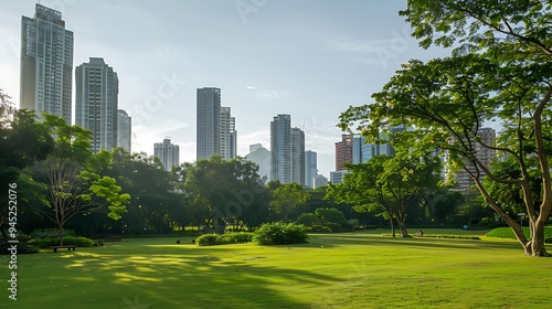 Urban Oasis: Skyscrapers and Lush Greenery