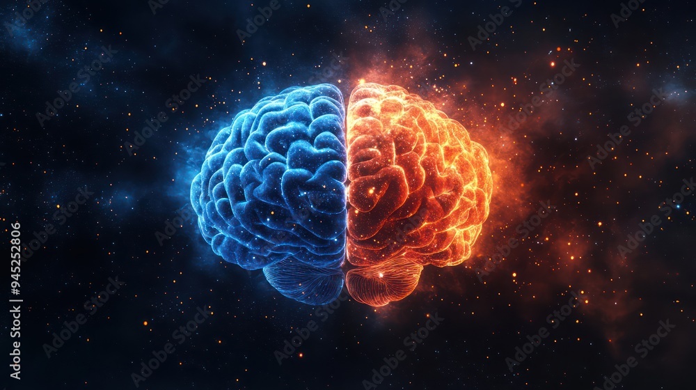 The concept of the human brain. The right creative hemisphere versus the left logical hemisphere The concept of the human brain. The right creative hemisphere versus the left logical hemisphere