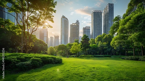 Urban Oasis: Skyscrapers and Lush Greenery