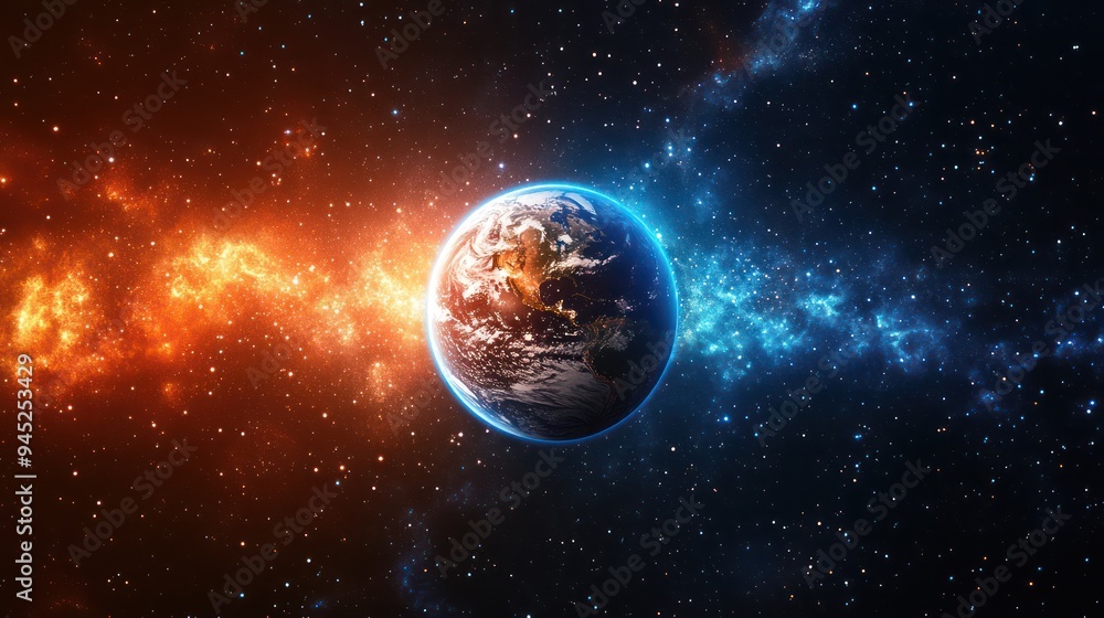 Obraz premium view of the Earth, stars and galaxy. Planet Earth