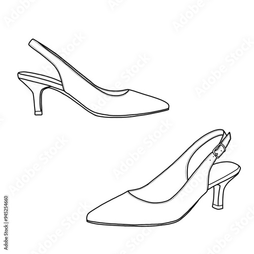 Ankle-strap slingback heels isolated on a white background, vector illustration.