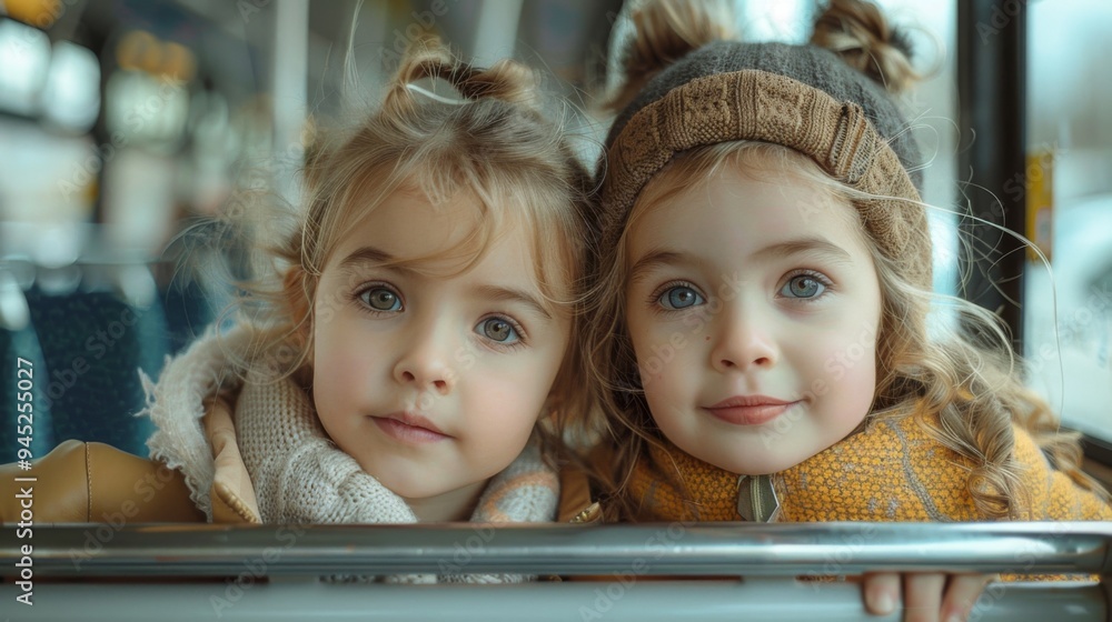 Two young girls on a bus Two young girls on a bus