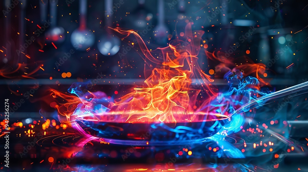 Frying Pan with Colorful Flames Frying Pan with Colorful Flames