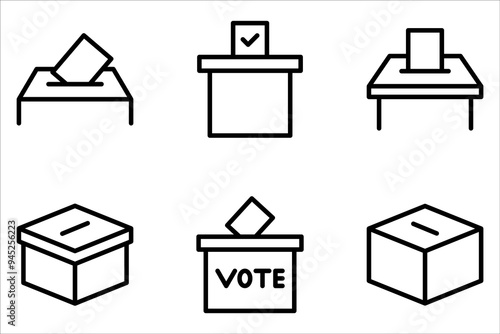 Ballot box simple icon set, Outline ballot vector icon for web design isolated on white background