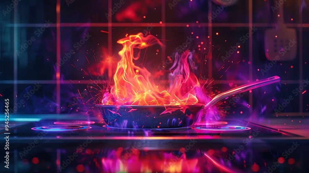Frying Pan with Colorful Flames Frying Pan with Colorful Flames