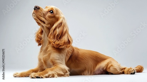Obraz na płótnie Golden Cocker Spaniel Dog Looking Up with a Curious Expression