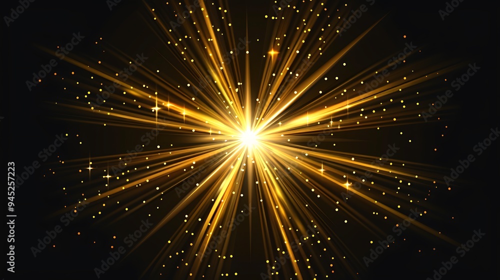 Fototapeta premium Golden Light Burst in the Dark
