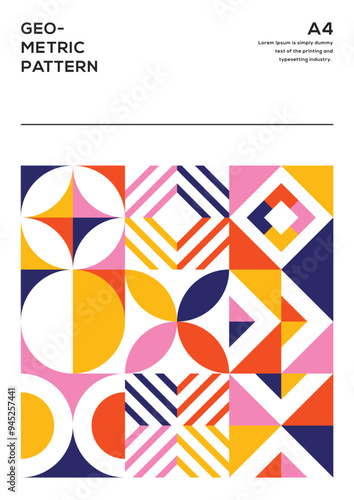 Modern Mosaic Abstract Geometric Shapes in Colorful Grids