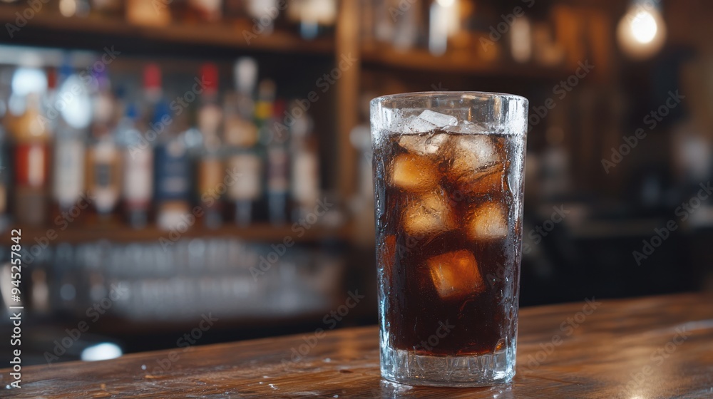 Close-up of a Glass of Cold Drink on a Bar Counter Close-up of a Glass of Cold Drink on a Bar Counter