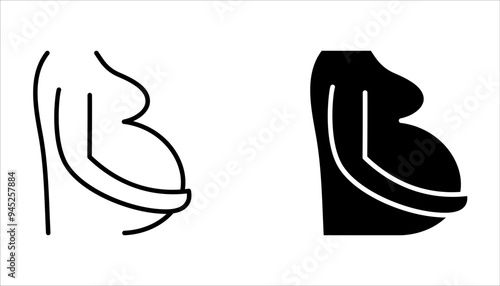 Pregnant Woman icon set, Black Outline Vector, Maternity Icon on white background