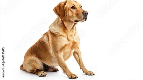 Golden Retriever Dog Sitting and Looking to the Right